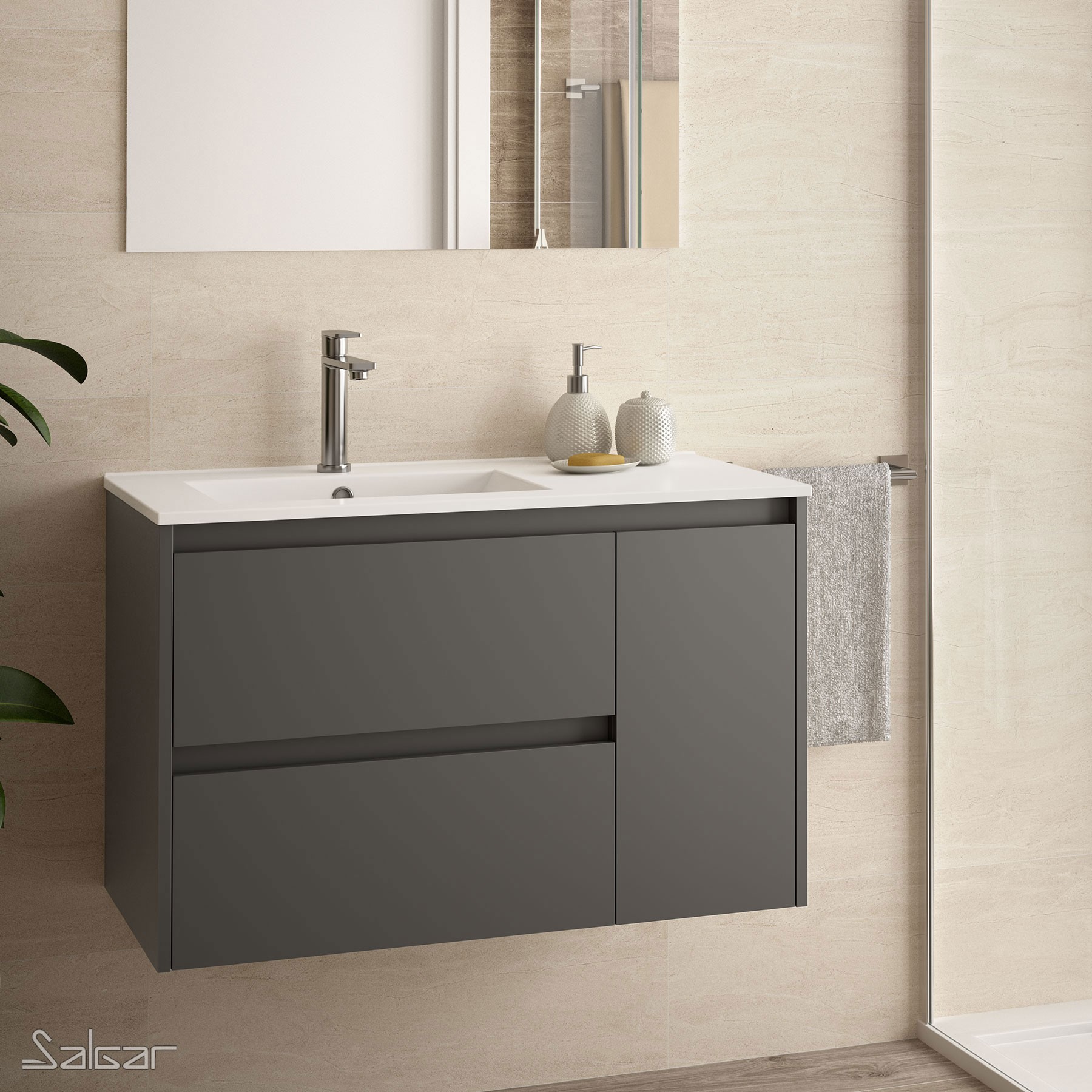 85055 SALGAR Мебель для умывальника NOJA 855 MATT GREY + Раковина Мэтт Грей