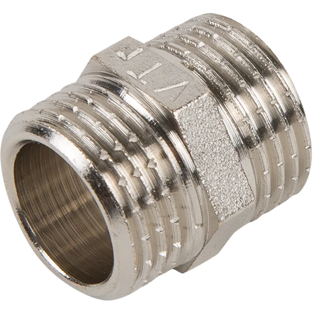 Ниппель Valtec наружная резьба 1/2" никелированная латунь VTr.582.N.0004 STLM-2017335