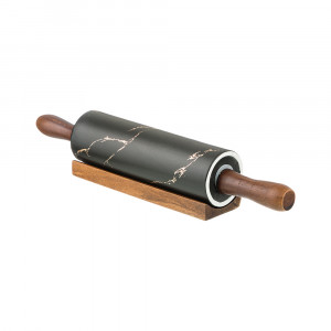 412-108 Посуда фарфоровая Скалка с деревянными ручками на подставке коллекция золотой мрамор Lefard