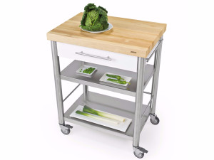 Отдельно стоящий кухонный модуль из нержавеющей стали и дерева