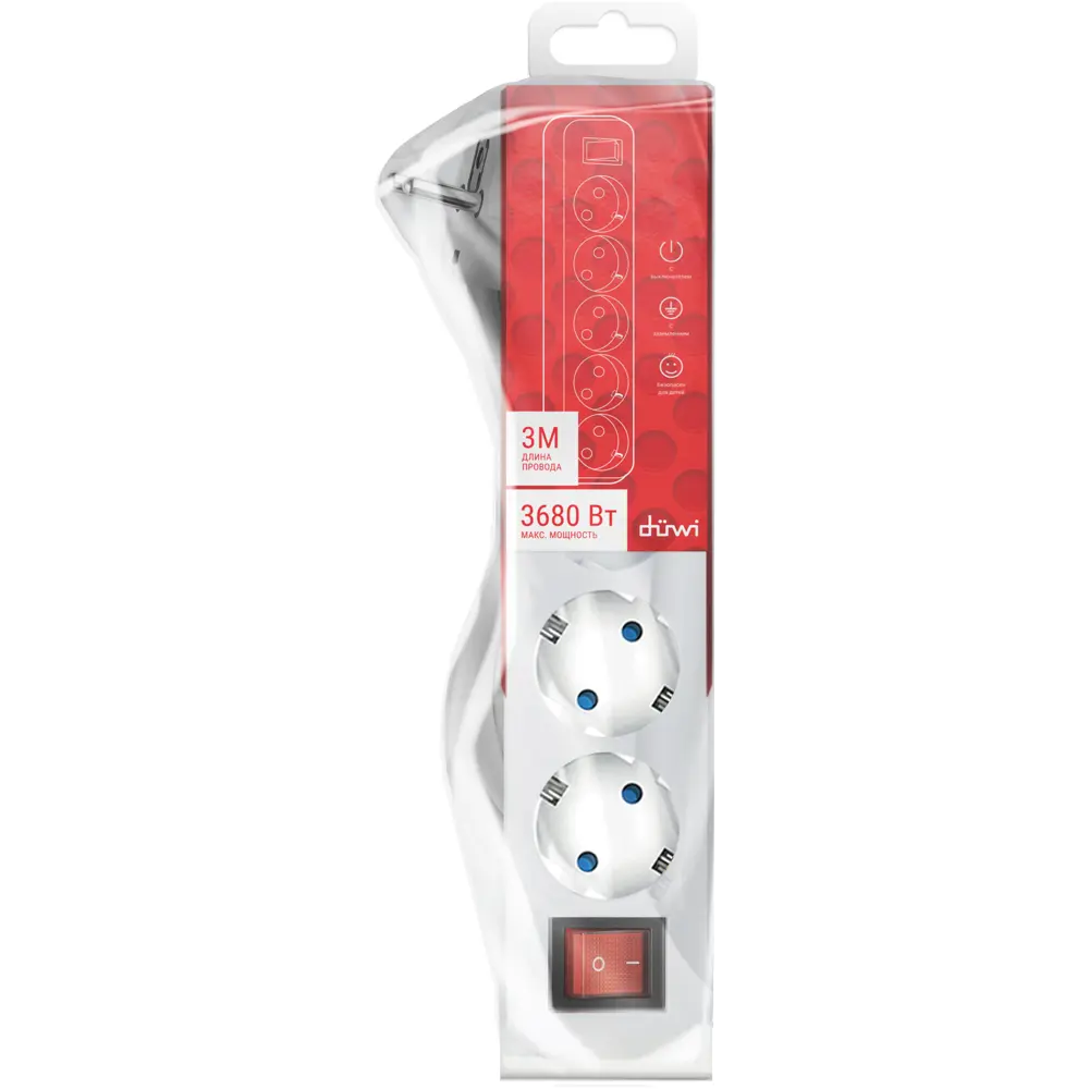 Удлинитель с заземлением Duwi 5 розеток со шторками 3x1.5мм2 3 м выключатель STLM-2180860 - Вид №1