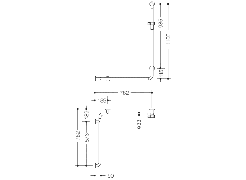 805.35.210L Поручень для душа с держателем для душа, левая версия HEWI Greifen  - Вид №1