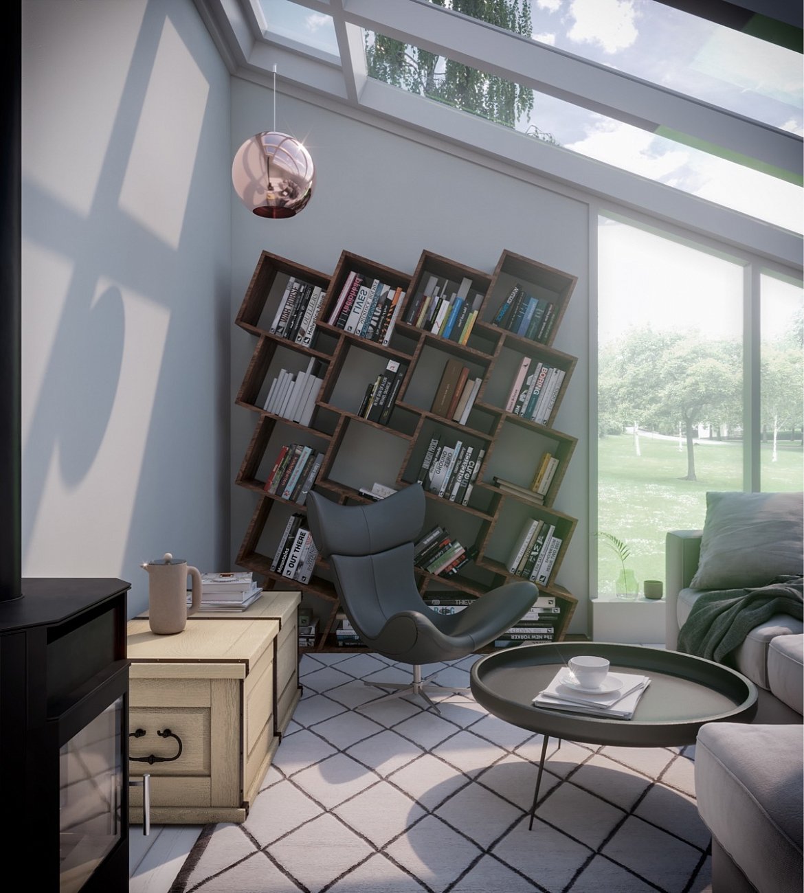 Стеллаж деревянный дизайнерский широкий беленый дуб "Матрица на 4" от Odingeniy ODINGENIY СТЕЛЛАЖИ "МАТРИЦА" 178440 Бежевый  - Вид №1