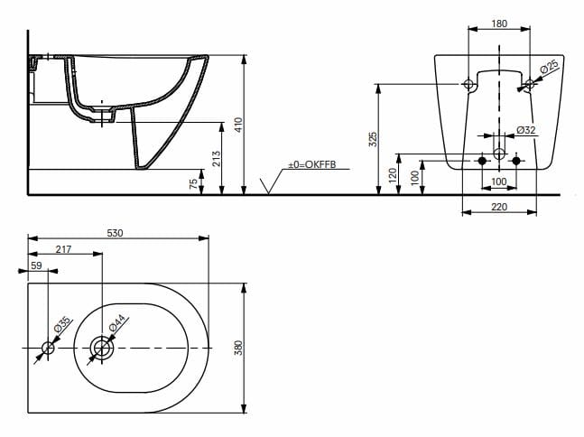 Керамическое подвесное биде с переливом TOTO NC B762E#XW ARCH-00129579 - Вид №2