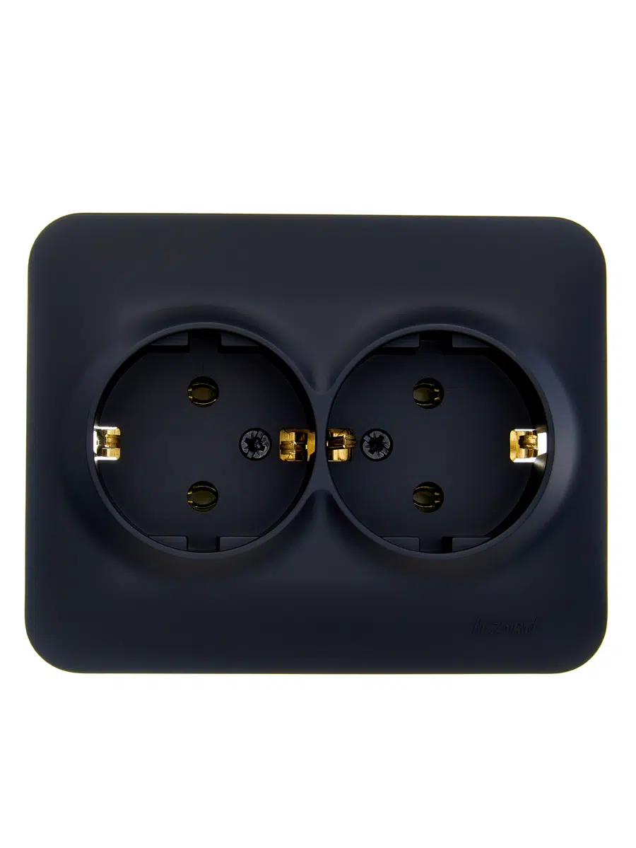 ASTI Розетка двойная с/з ПБТ чёрный бархат LEZARD 7081-4200-127B