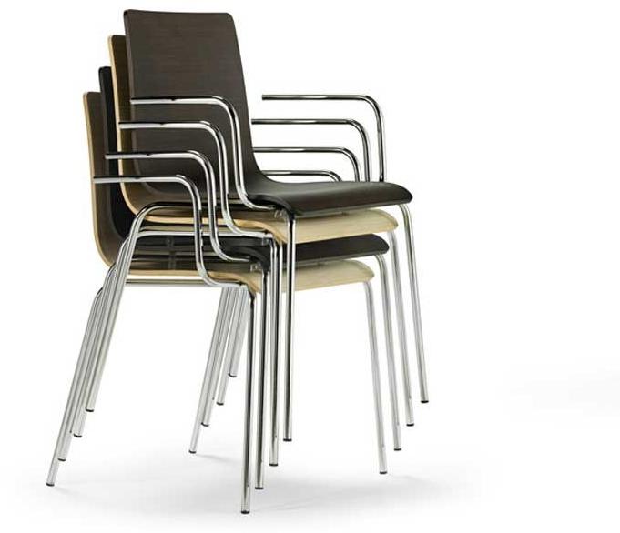 Inday Стул штабелируемый из фанерованной древесины с подлокотниками Tesa 751 - Вид №1