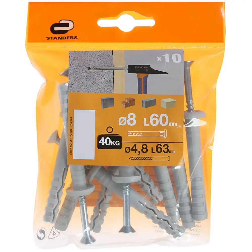 Дюбель-гвоздь гриб Standers 8x60 мм нейлон цвет серый 10 шт STLM-2043654 - Вид №3