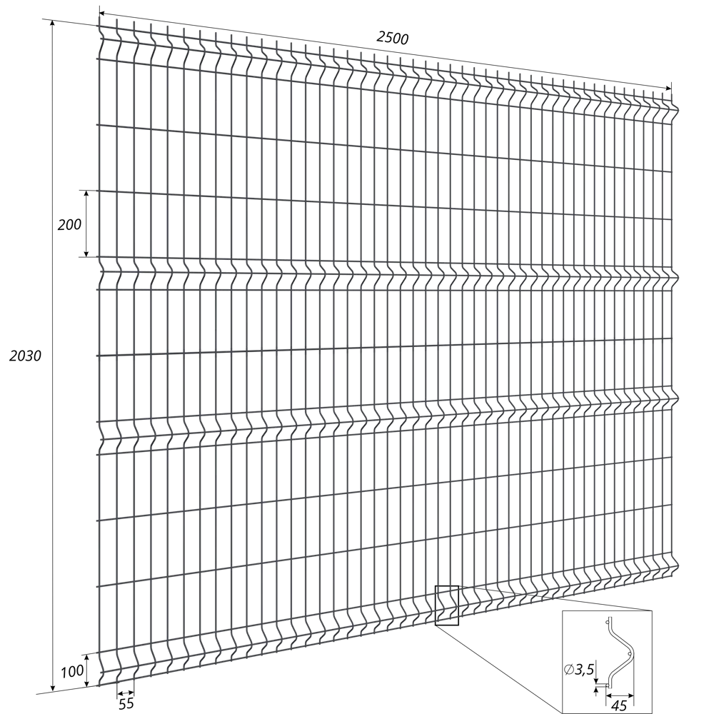 3D панель для забора Grand Line Light 2.5x2.03 м полиэстр RAL 7024 графит STLM-2022592 - Вид №2