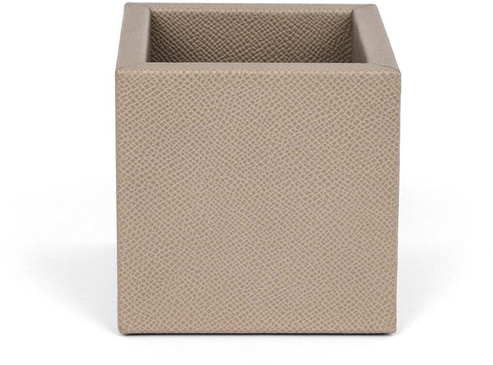 Квадратный стаканчик для карандашей - 9X9XH9 см / зернистая кожа_светло-серый