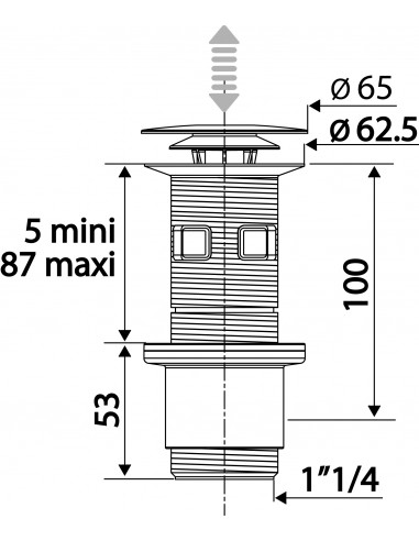 124000 000 03  Универсальный слив Cut & Click для умывальника с переливом или без, фиксированный или цифровой, h. 100мм, хромированные, в наборе 34 шт. Valentin Хром  - Вид №2