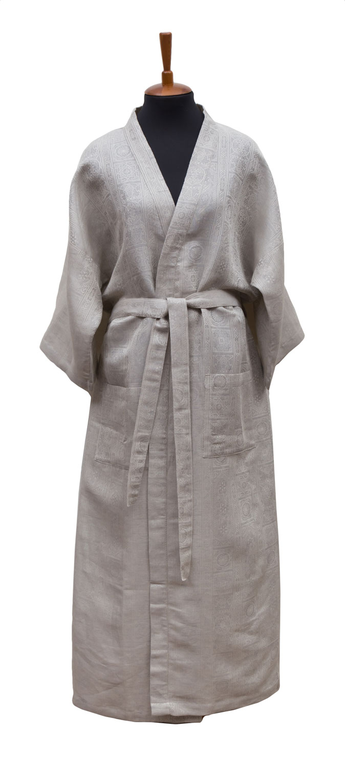 LEI_266_77_L Халат кимоно, коричневый, размер L-XL, 50% хлопок +50% лен, жаккард LEITNER Santreyd 