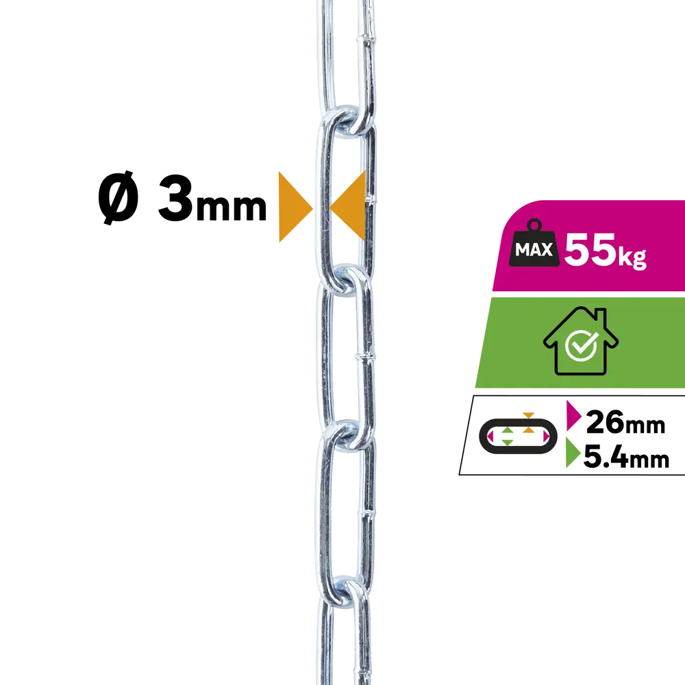 Цепь Standers оцинкованная сталь длинное звено 3 мм 10 м/уп STLM-2208283 - Вид №1