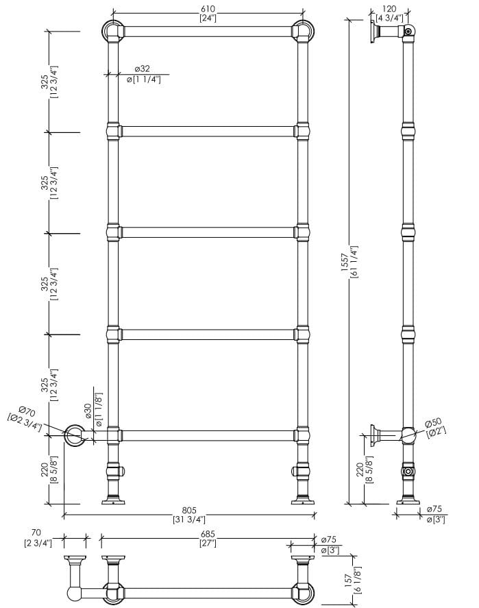 Сталь и латунь электрический полотенцесушитель Devon&Devon BACCUS 7 ARCH-00113210 - Вид №2