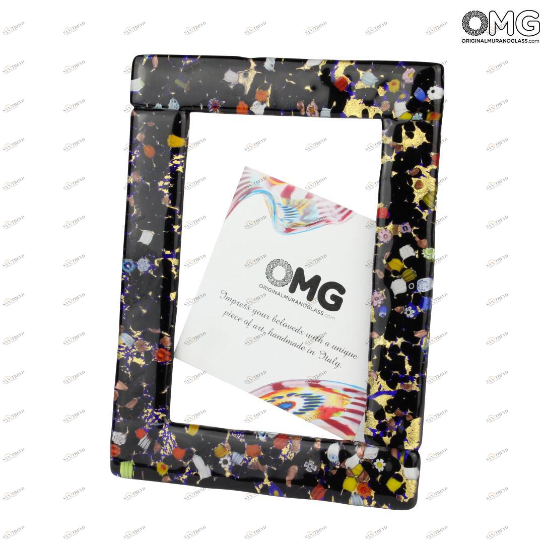 2174 ORIGINALMURANOGLASS Чёрная фоторамка Фантазия - муранское стекло 12 см 