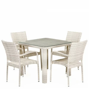 Мебель садовая, искусственный ротанг, на 4 персоны молочная Tolirs AFINA  241091 Серая