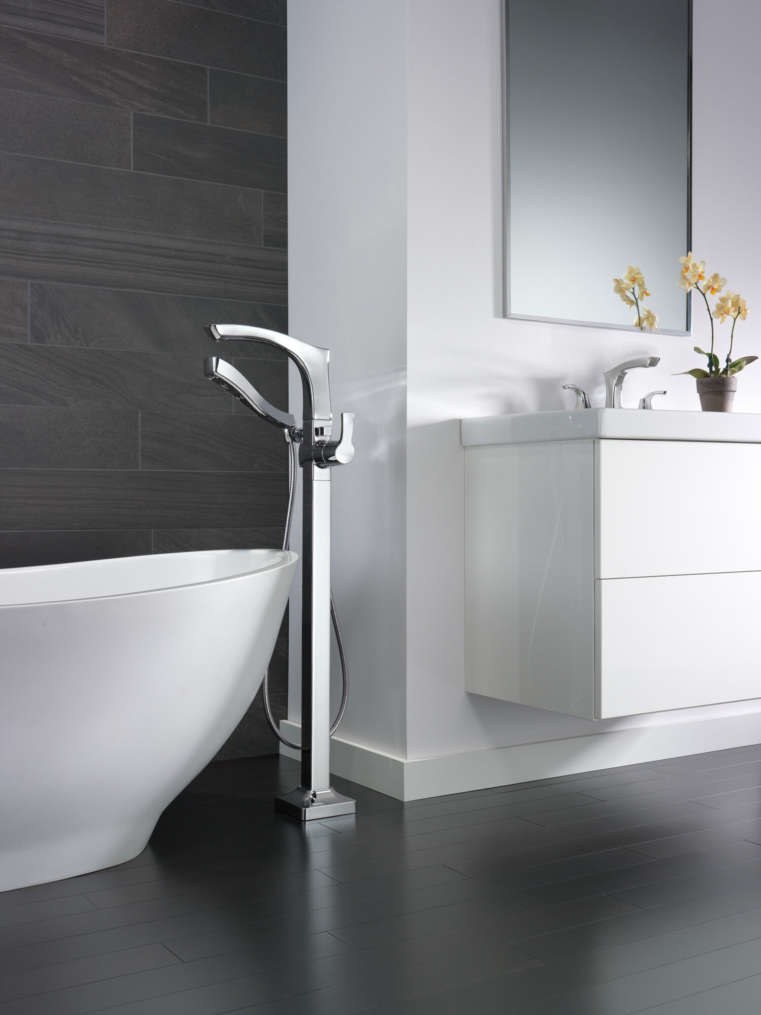 3552-PNMPU-DST Смеситель для ванной комнаты с двумя ручками - металлический всплывающий Delta Faucet Tesla Полированный никель - Вид №6