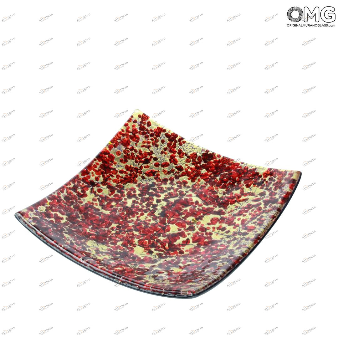 344 ORIGINALMURANOGLASS Квадратное блюдце с красной мозаикой - муранское стекло OMG 10 см 