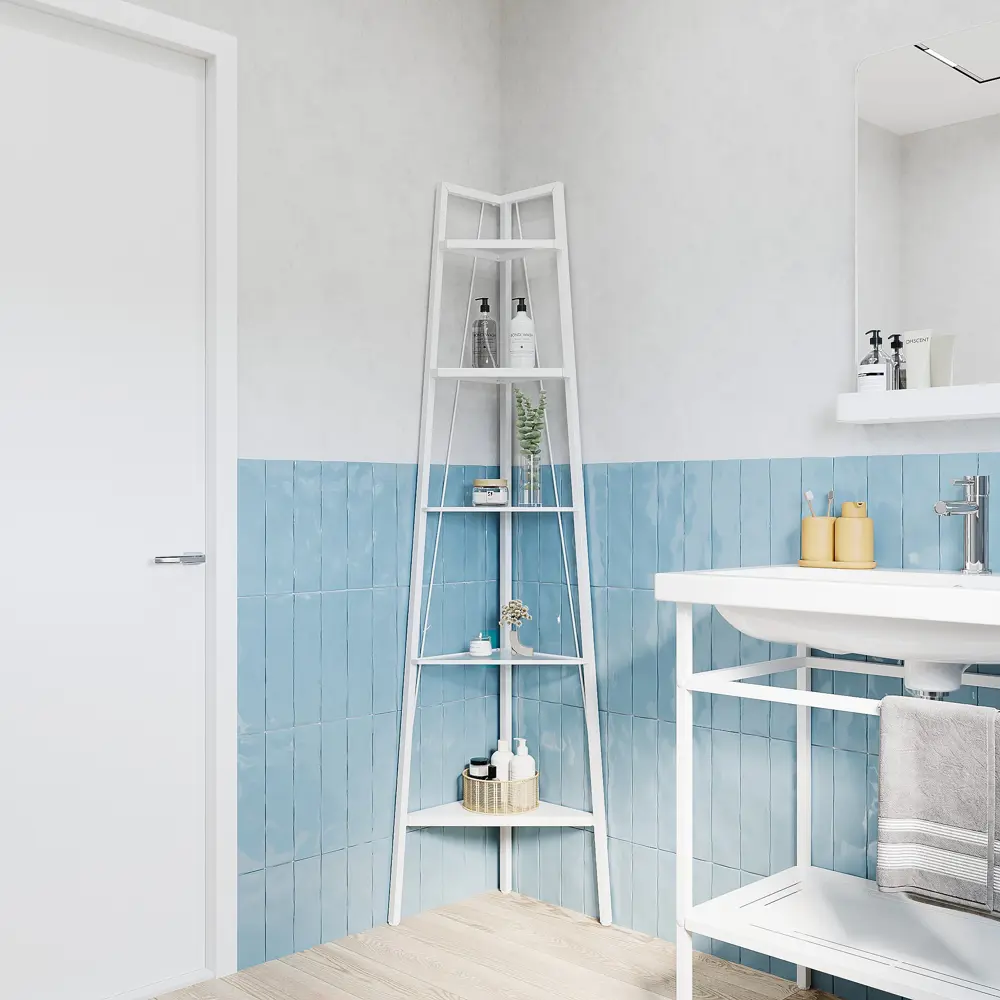 Стеллаж для ванной KONSENSA угловой Бруклин 35x35x170 см цвет белый STLM-2094743 - Вид №3