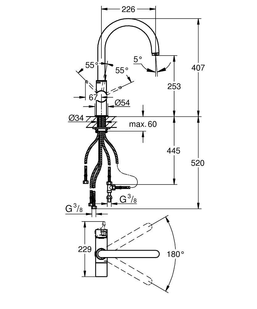 33251DC0 Смеситель для кухни Grohe GROHE Blue суперсталь - Вид №1