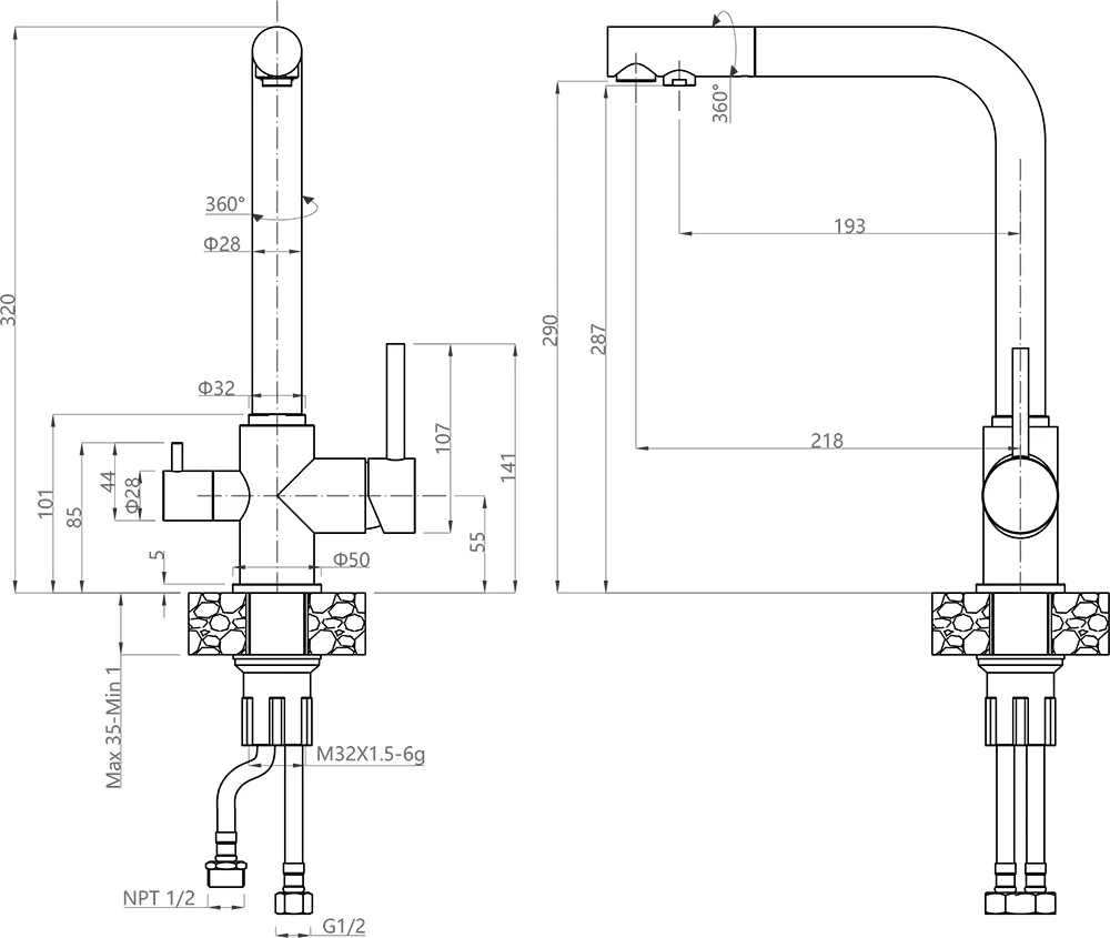 Кухонный смеситель 3611 хром GranFest  - Вид №1