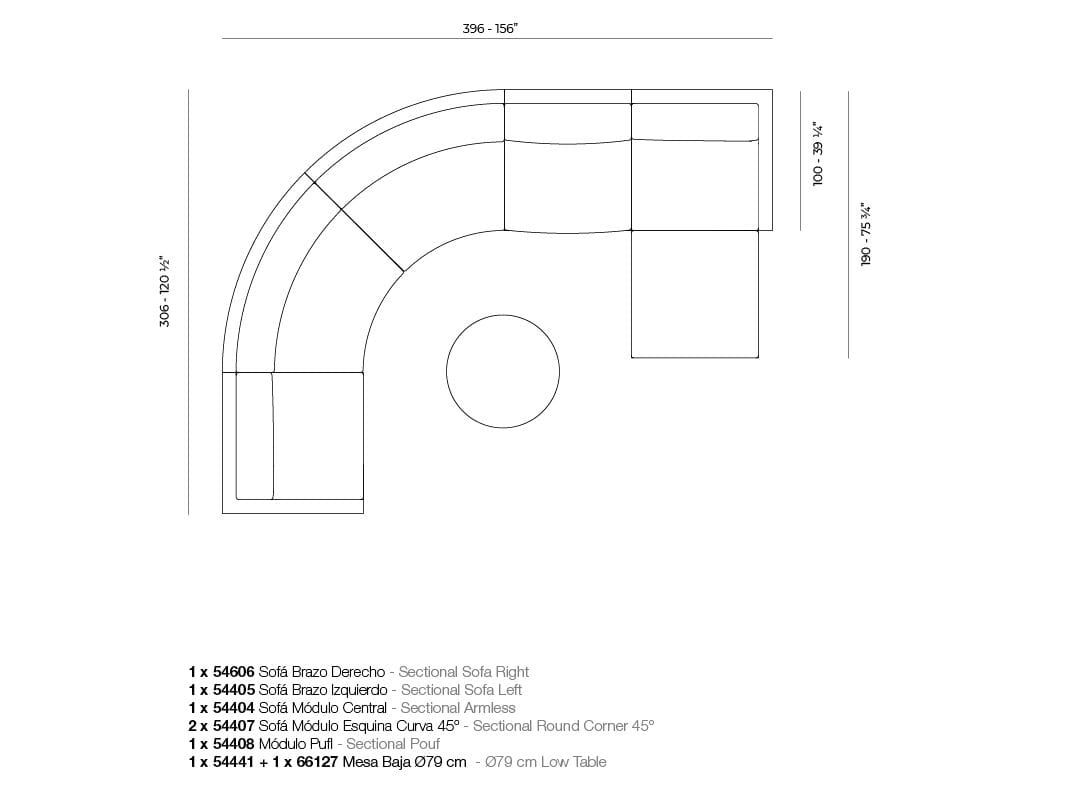 Модульный тканевый садовый диван с полуостровом Vondom ARCH-00146621 - Вид №7