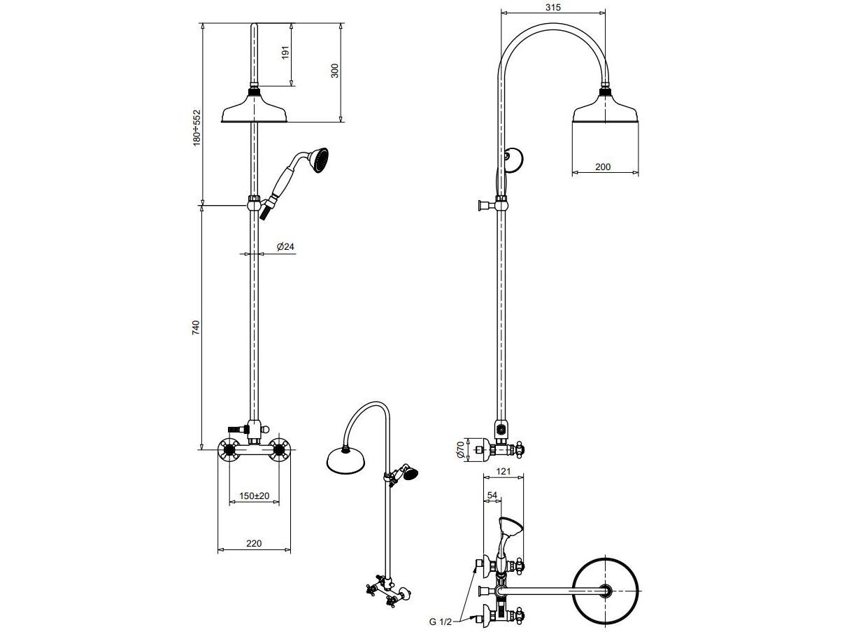 Хромированная латунная душевая колонна Bugnatese ARCADIA ARCH-00004113 - Вид №1