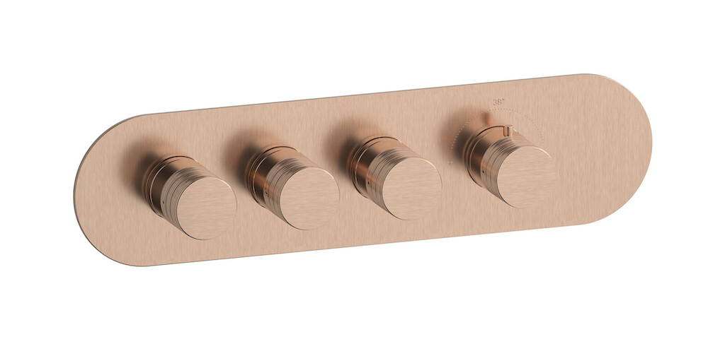 External part of thermostatic 3 ways, round plate, horizontal, Vinile handle WE ARE IB eua322srnvn Brushed Rose Gold Aqua