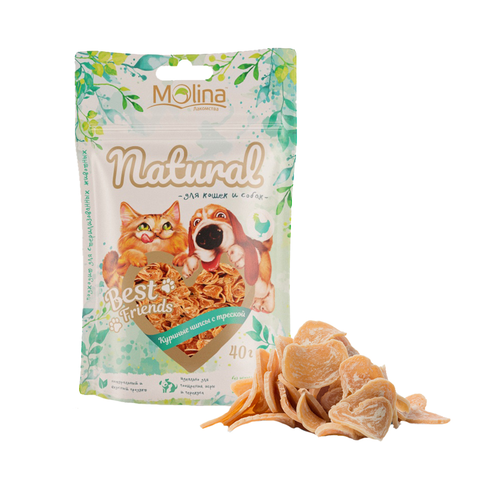 ПР0058755 Лакомство для кошек Best Friends Куриные чипсы с треской 40г Molina 