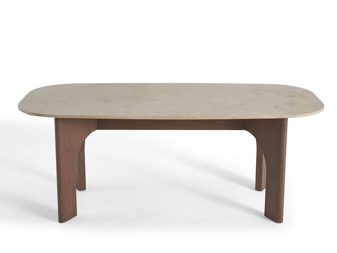 Деревянный обеденный стол с травертиновой столешницей NDESIGN Ezora ARCH-00121790