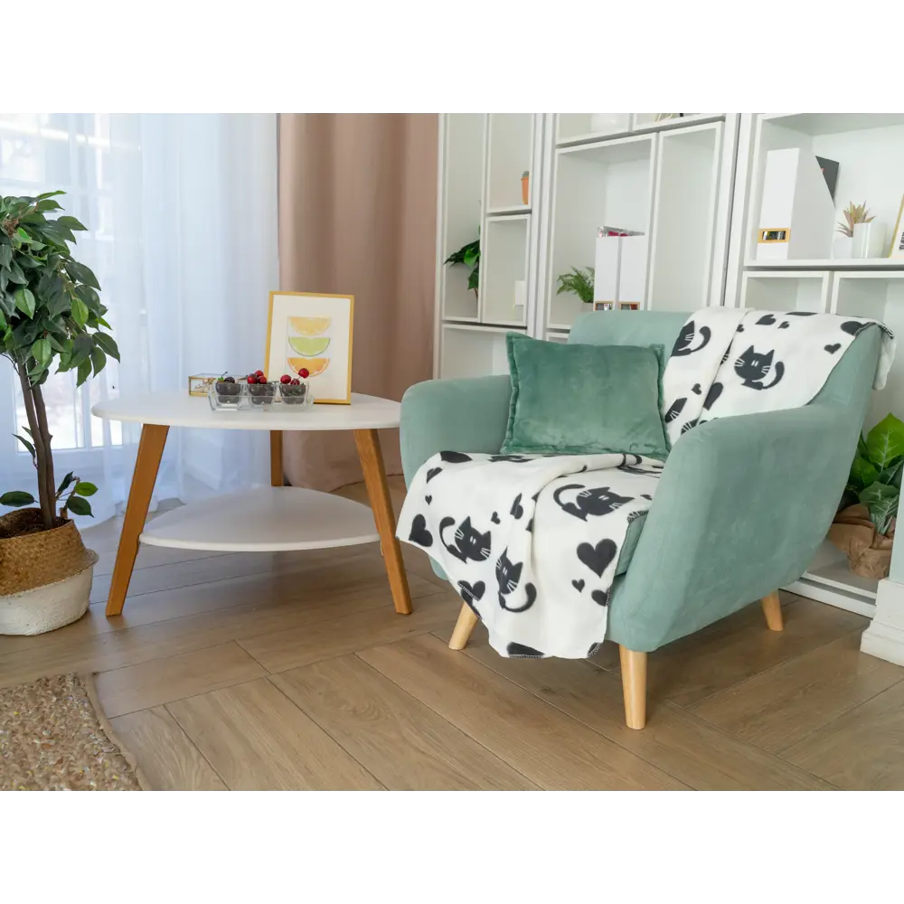 Плед «Коты и сердца» 120x150 см флис цвет чёрный/белый BELEZZA STLM-2116123 - Вид №3