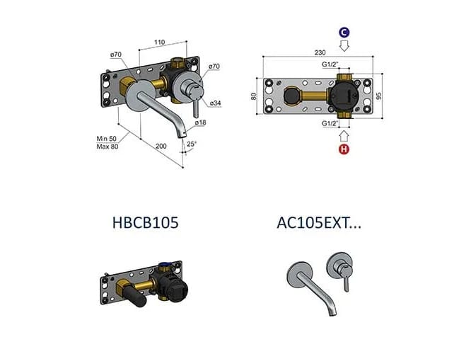 Латунный настенный смеситель для раковины Hotbath Ace ARCH-00148734 - Вид №3