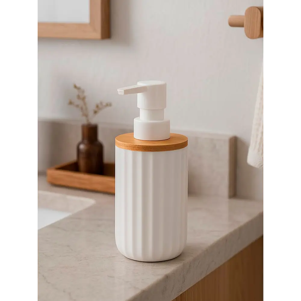 Дозатор для мыла лайт пластик/бамбук белый Santreyd STLM-2101066 - Вид №4