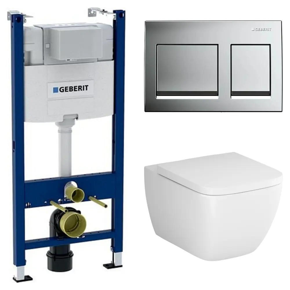 Комплект инсталляции Geberit Alpha с безободковым унитазом AM.PM Gem клавиша Geberit Alpha серая STLM-2026948