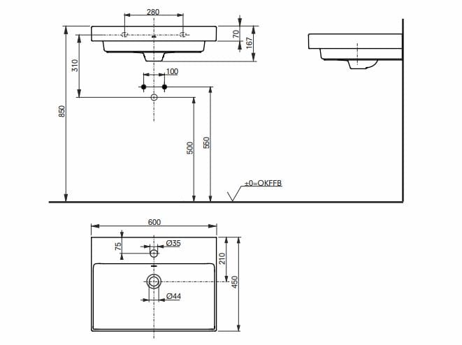 Прямоугольная раковина с полукруглой керамической раковиной с переливом TOTO CS ARCH-00004014 - Вид №3
