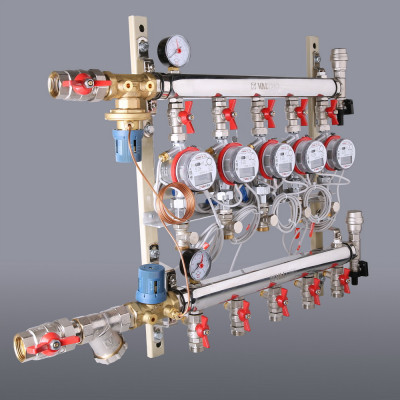 VT.GPA.05S04.L6 Узел этажный для поквартирного учета тепловой энергии с автоматическим регулятором перепада давлений Valtec 3/4", 6 вых., ввод слева  - Вид №2