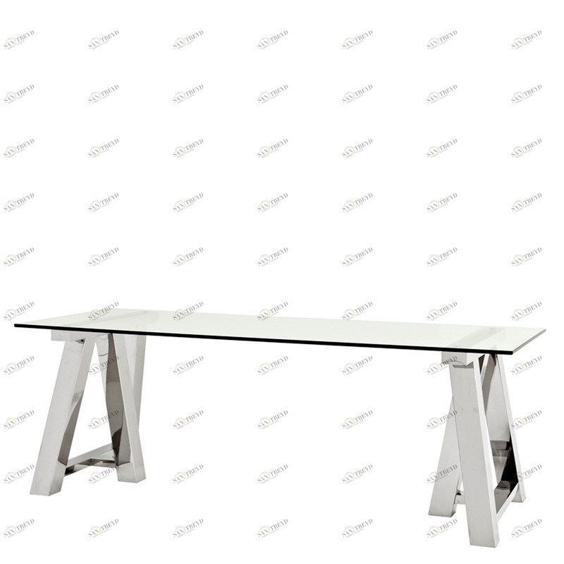 Обеденный стол стеклянный со стальными ножками 220 см Marathon от Eichholtz EICHHOLTZ  246068 Прозрачный;хром 