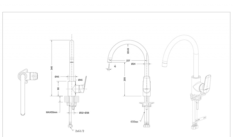 Смеситель для кухни Rhein F7429564CP-ENG bravat  - Вид №1
