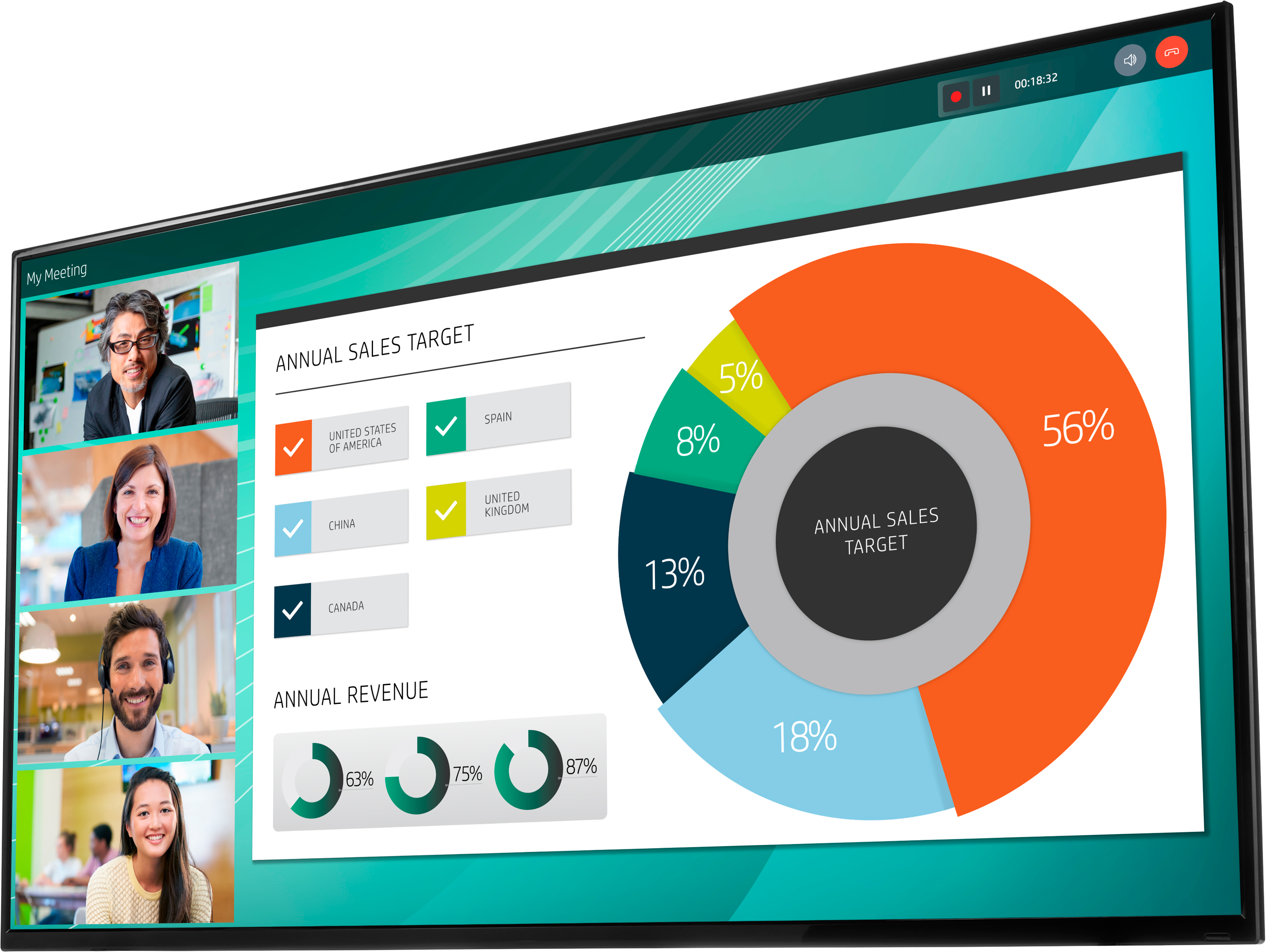 2YD85AA#ABB ld5512 uhd 4k 55 monitor 3840x2160 16:9 ips 350 cd/m2 1000:1 8ms 178°/178° hdmi displayport energy star epeat black&silver HP Santreyd  - Вид №1