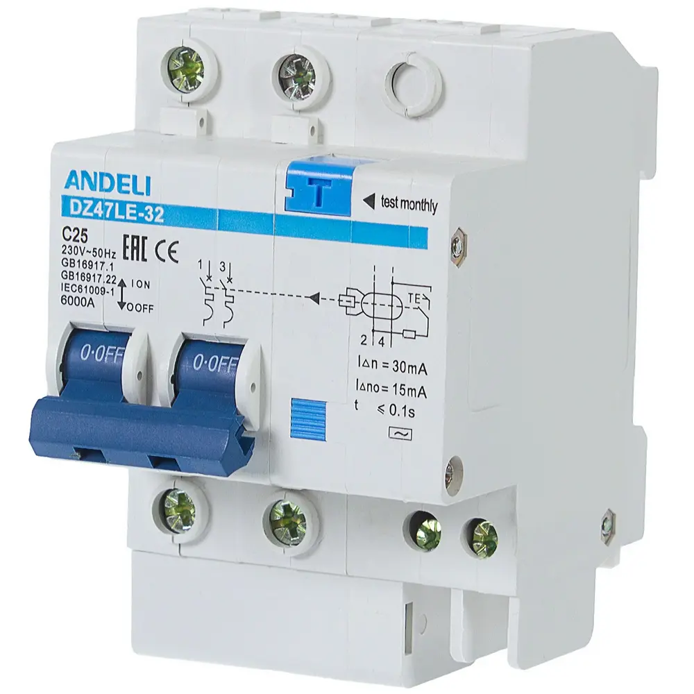 Автомат дифференциальный Andeli DZ47LE-32, 2 полюса, 25 А, 30 мА, тип AC Santreyd STLM-2151888