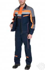 69081 Костюм "Импульс" темно-синий-серый-оранжевый с СВП  Летняя спецодежда  размер 60-62/170-176