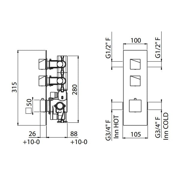 Встраиваемый термостатический смеситель для душа с пластиной CARIMALI D-SIDE ARCH-00129652 - Вид №2