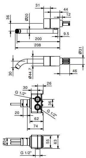 ABOUTWATER Смеситель для умывальника настенный Aa/27 Fantini Rubinetti sun-id-1410517 - Вид №1