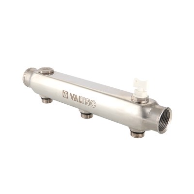 VTc.510.SS.060403 Коллектор из нержавеющей стали с межосевым расстоянием выходов 100 мм Valtec 1", 3 x 1/2" 