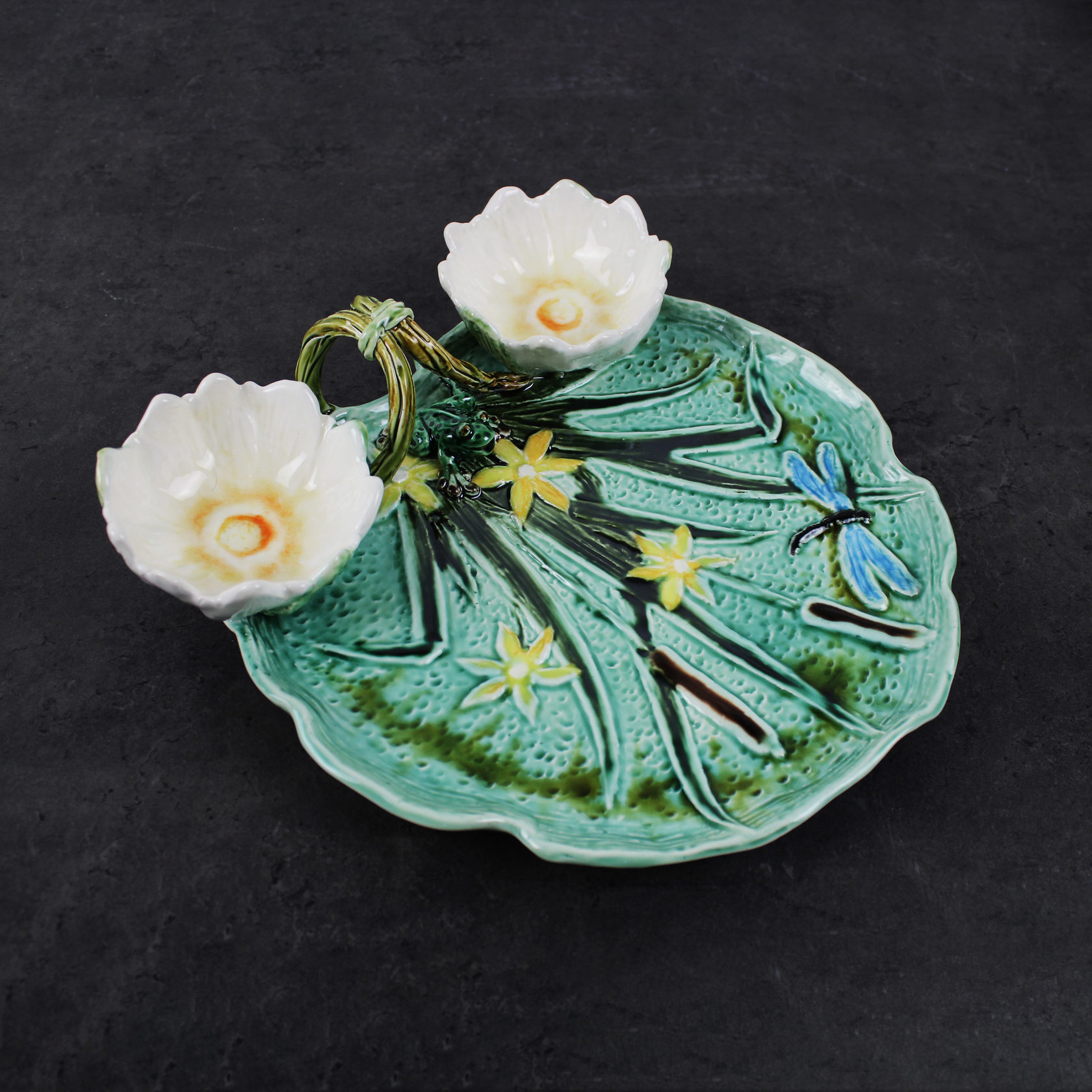 Блюдо для закусок (с двумя кувшинками) Бирюза/Зеленый PROVANSFAIENCE sun-id-994698 - Вид №9