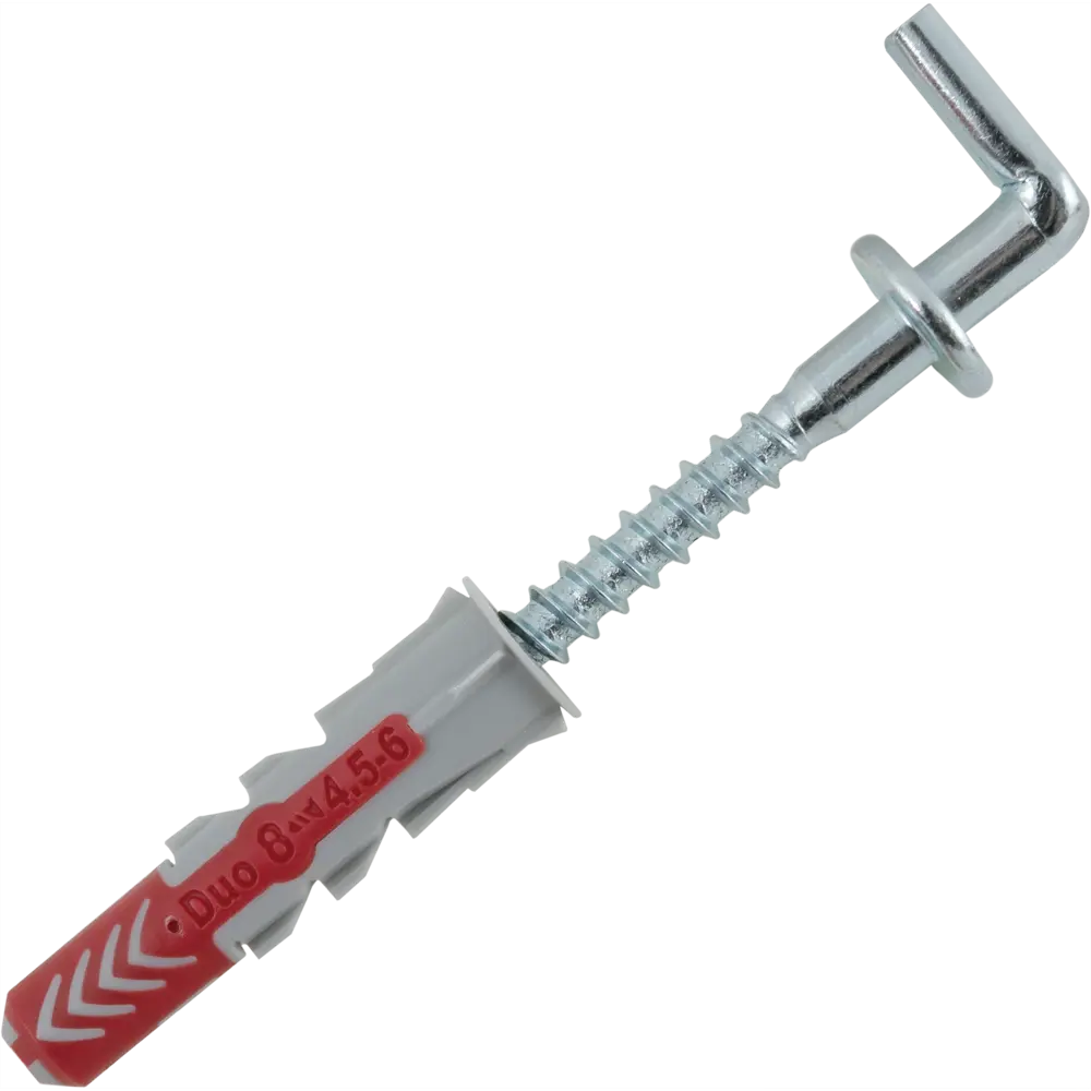 Дюбель для полнотелых материалов Duopower 8x40 мм прямой крюк цвет серый/красный 4 шт FISCHER STLM-2141802