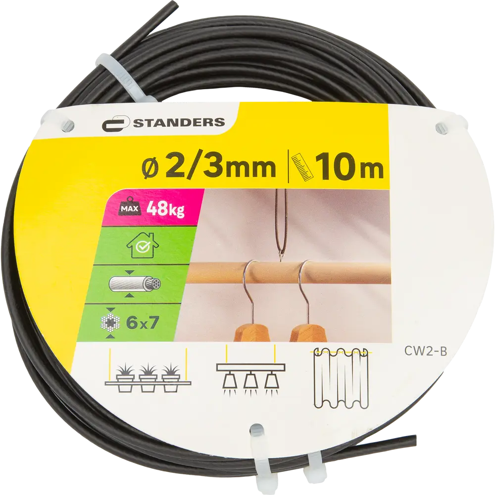 Трос Standers стальной оцинкованный ПВХ DIN 3055 2-3 мм цвет черный 10 м/уп STLM-2010790 - Вид №4