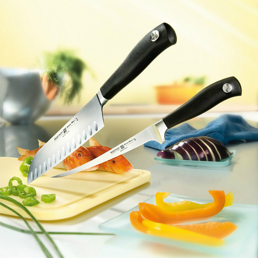 Нож кухонный японский «Шеф» Grand Prix II с углублением на кромке, 14 см WUESTHOF W4173 - Вид №1