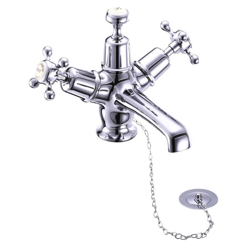 Burlington Смеситель для раковины Claremont со сливом Plug & Chain Четверть оборота с белым акцентом CL5-QT  - Вид №2