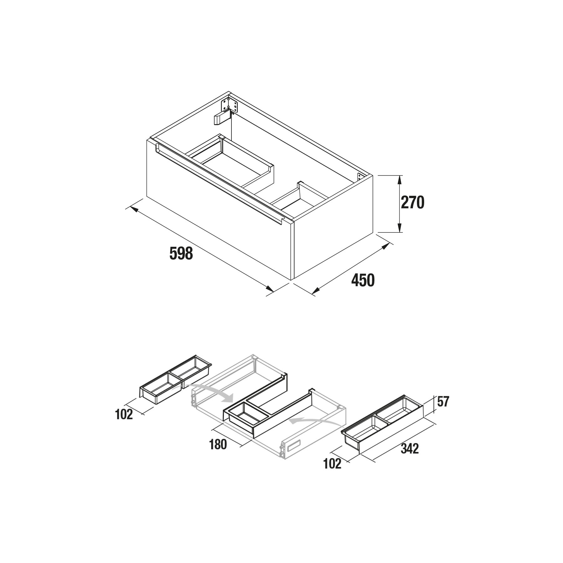 26652 SALGAR Мебель под умывальник MONTERREY 600 1 металлический ящик GLOSS GREY 598 x 270 x 450 мм Глянцевый серый  - Вид №1