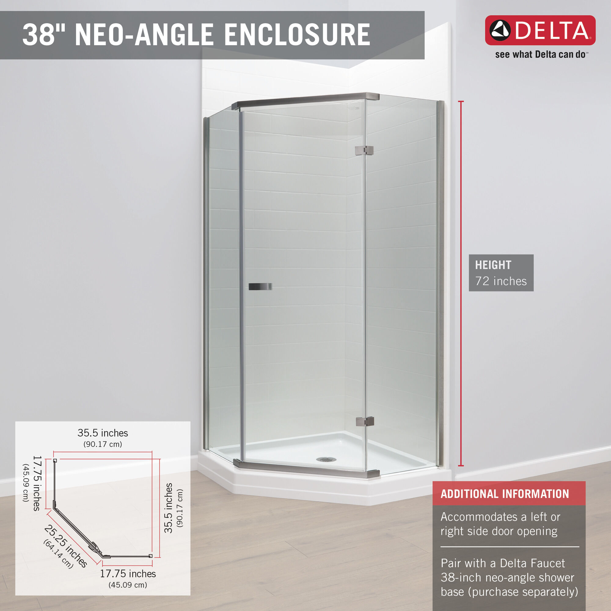 422061 Безрамная угловая душевая кабина 38 дюймов Delta Faucet Delta Нержавеющая сталь - Вид №7